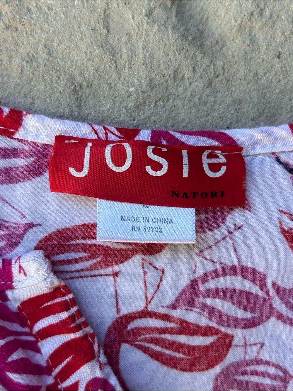 Josie Natori Flamingo Print Sleep Shirt Pajamas Large Red White Coastal Resort
